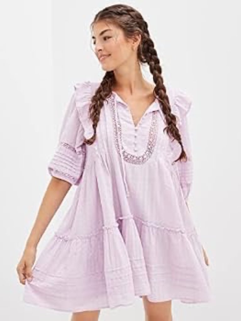 American Eagle Pintuck Ruffle Babydoll Mini Dress Purple Lavender Size Xs
